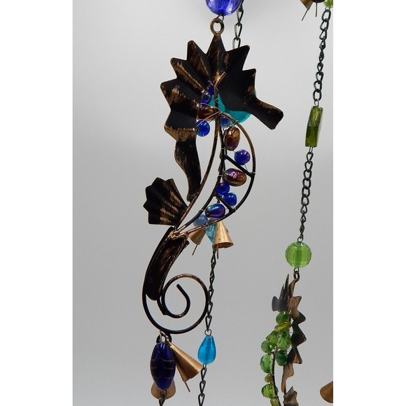 Pier 1 One Imports Jewel Tone Beaded Seahorse Windchime Gold Bells Made in India - Picture 5 of 8